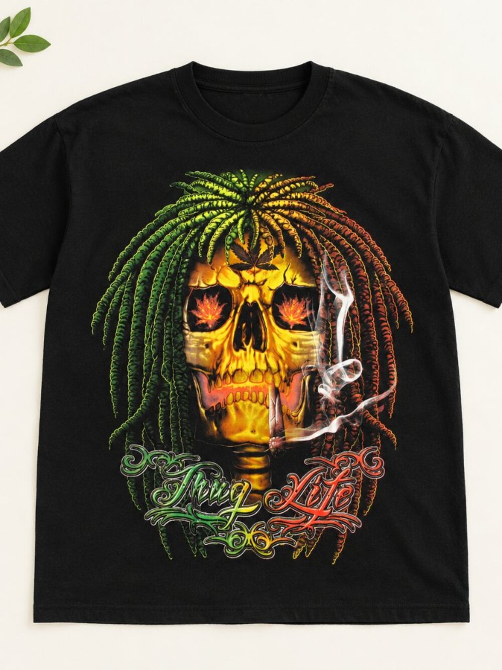 Skull Dreadlocks Graphic T-Shirt Black Rasta Colors Tribal Lettering Tee Unisex